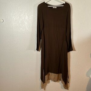 Anself Brown Tan Lagenlook Midi Dress Size Medium